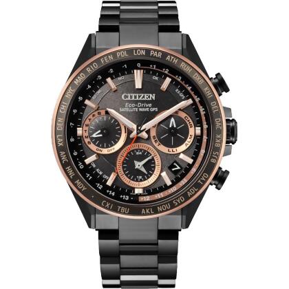 CITIZEN Eco-Drive 優雅時尚GPS萬年曆鈦金屬計時腕錶-黑+玫瑰金-44.3mm-CC4016-67E 