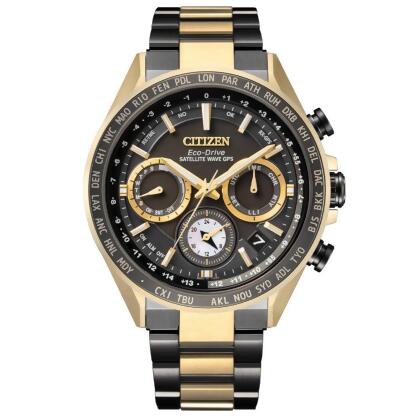 CITIZEN Eco-Drive 優雅時尚GPS萬年曆鈦金屬計時腕錶-黑金-44.3mm-CC4016-75E 