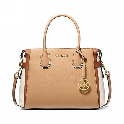 Michael Kors Mercer 中號拼色束帶挎包-咖啡+白-35S4GM9S8L 