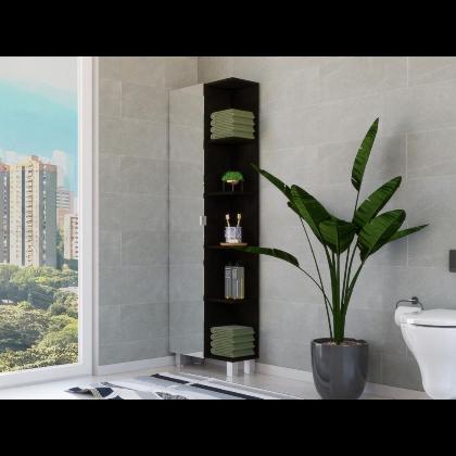 Venus Mirror Linen Single Door Cabinet, Five External Shelves, Four Interior Shelves alternate image