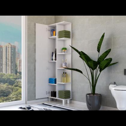 Venus Mirror Linen Single Door Cabinet, Five External Shelves, Four Interior Shelves alternate image