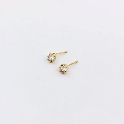 【SNATCH】[黃銅] 花的懷抱單顆鋯石耳環-0.4公分 / [Brass] Flower Hug Zircon Earrings - 4mm 