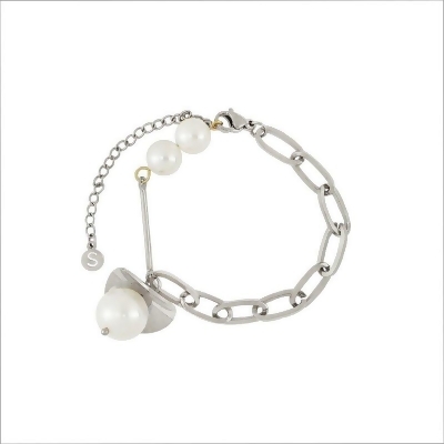 【SNATCH】[訂製] 純鋼珍珠圓帽小姐手鍊-銀 / [Steel] Pearly Hat Gal Bracelet - Silver 