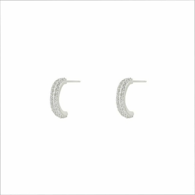 【SNATCH】[黃銅][銀針] 微鑲雙排鋯石圈耳環-銀 / [Brass][S925] Double Line Zircon Hoop Earrings - Silver 