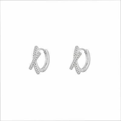 【SNATCH】[純銅] 斜邊交叉閃鑽圈圈耳環-銀色 / [Copper] XX Zircon Hoop Earrings - Silver 