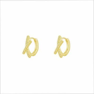 【SNATCH】[純銅] 斜邊交叉閃鑽圈圈耳環-金色 / [Copper] XX Zircon Hoop Earrings - Gold 