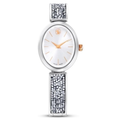 【Swarovski 施華洛世奇】Crystal Rock Oval 手錶 (瑞士製造 金屬手鏈 白色 不銹鋼) 
