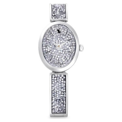【Swarovski 施華洛世奇】Crystal Rock Oval 手錶 (瑞士製造 金屬手鏈 銀色 不銹鋼) 