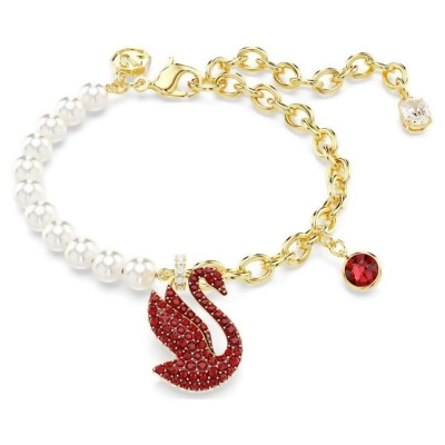 【Swarovski 施華洛世奇】Swarovski Iconic Swan 手鏈 (天鵝 紅色 鍍金色色調) 