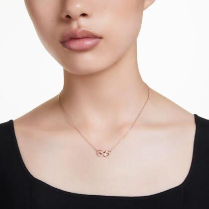【Swarovski 施華洛世奇】Hyperbola 鏈墜 (密鑲 Infinity 白色 鍍玫瑰金色調)
