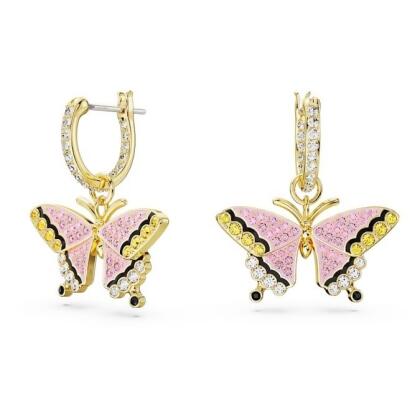 【Swarovski 施華洛世奇】Idyllia 水滴形耳環 (蝴蝶 漸層色 鍍金色色調) 