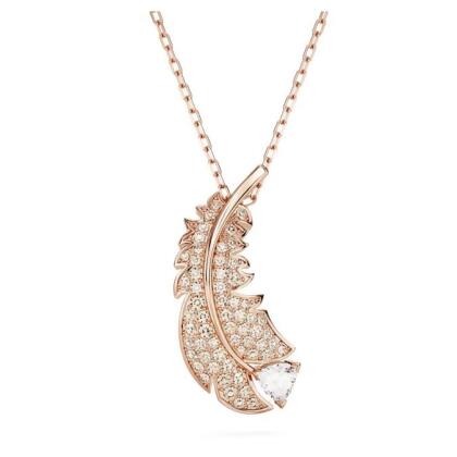 【Swarovski 施華洛世奇】Nice 鏈墜 (羽毛 白色 鍍玫瑰金色調)