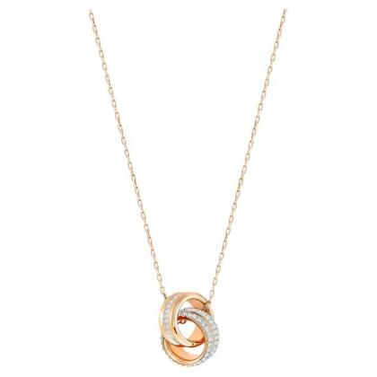 【Swarovski 施華洛世奇】Further 鏈墜 (密鑲 交錯圓圈 白色 鍍玫瑰金色調)