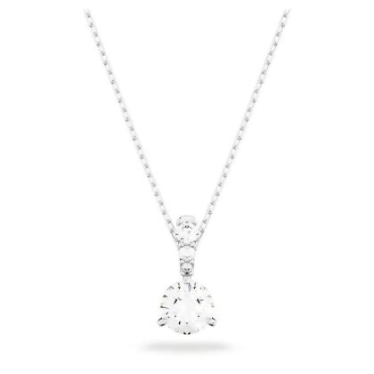 【Swarovski 施華洛世奇】Solitaire 鏈墜 (圓形切割 白色 鍍白金色))