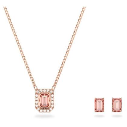 【Swarovski 施華洛世奇】Millenia 套裝 (八角形切割 粉紅色 鍍玫瑰金色調)