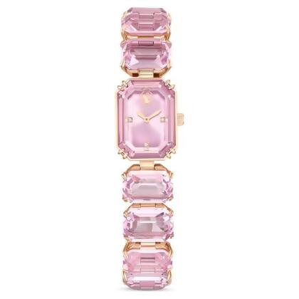 【Swarovski 施華洛世奇】手錶 (方形切割手鍊 粉紅色 玫瑰金色潤飾)