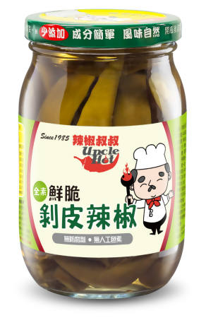 【辣椒叔叔】鮮脆剝皮辣椒-玻璃瓶(內容量450g固形量160g) 