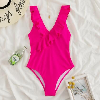 ruffle trim one piece swimsuit