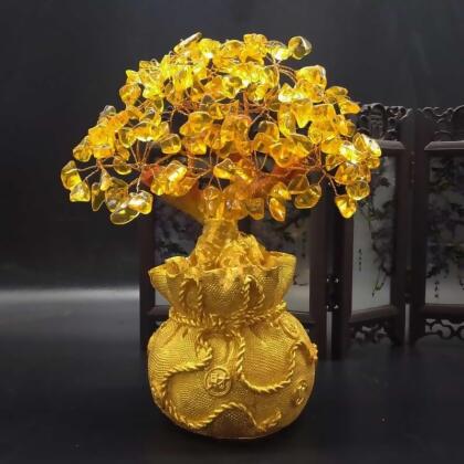 黃水晶發財擺件招財樹家居裝飾品萬用開運送禮擺件 
