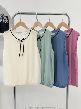 韓國 荷葉領雪紡背心上衣<Fashion Ni>