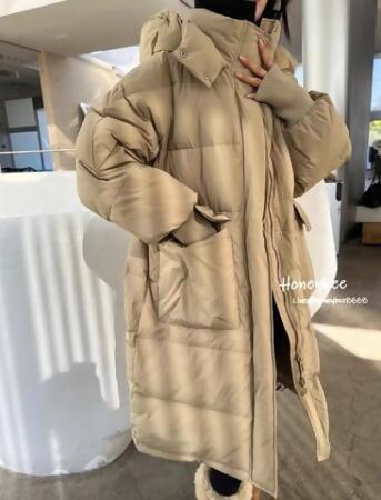 KT2311061-韓國熱賣90％鴨絨長版羽絨外套 - 黑色 