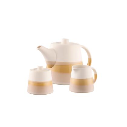 【惜福微瑕品6折】愛爾蘭Belleek Living 藏紅花 陶瓷下午茶三入組（茶壺+奶壺+糖罐） 