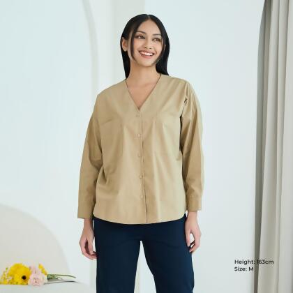 AURI V-Neck Button Up Long Sleeve Shirt 