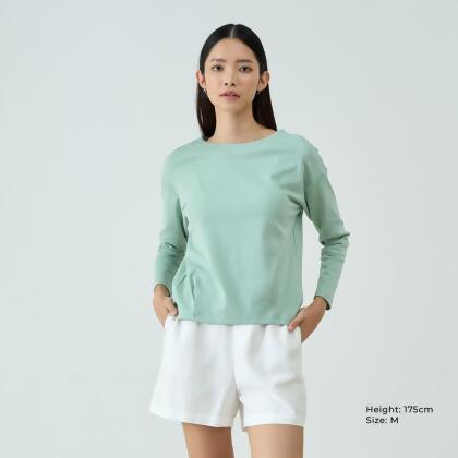 AURI Oversized Heavyweight Pleated Long Sleeve T-Shirt 