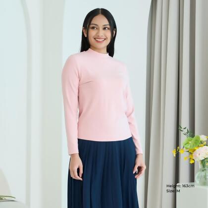 AURI Silky Mock Neck Long Sleeve T-Shirt 