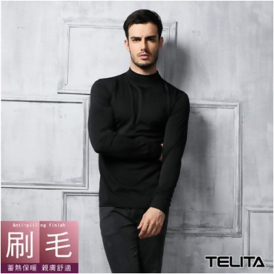 型男刷毛蓄熱保暖長袖 立領休閒T 男內衣-黑色 - 黑色 / XL 