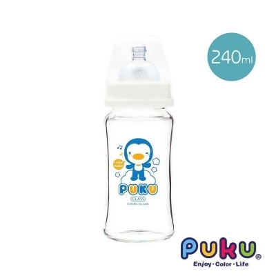 [PUKU]藍色企鵝-實感寬口耐熱玻璃奶瓶-240ml 