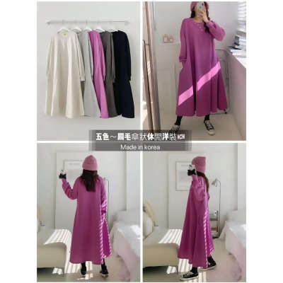 KOREA五色～刷毛傘狀休閒口袋洋裝 