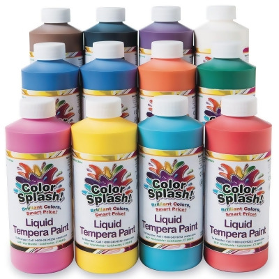 S&S Worldwide Color Splash! Liquid Tempera Bulk Paint, Set of 12 in 11 Bright Colors, 16-oz Easy-Pour Squeeze Bottles, For Arts & Crafts, School, Classroom, Poster Paint, For Kids & Adults, Non-Toxic 