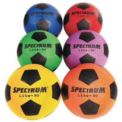 S&S Worldwide Lite-80 Soccer Ball Set. 20% Lighter than Similar Sized Balls with Foamed Rubber Outer Layer! Easier to Head, Kick and Softer on Goalie's Hands! Size 4 Balls. 6 Color Set of Balls. 