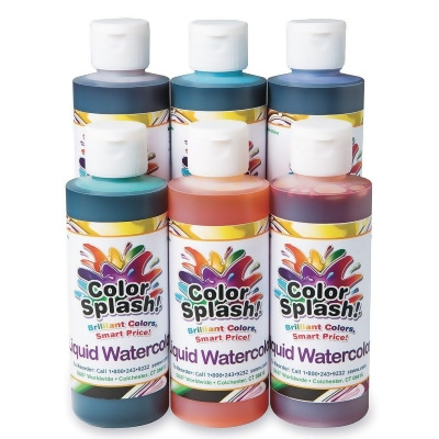 S&S Worldwide Color Splash! Liquid Watercolor Paint, 6 Vivid Colors, 8-oz Flip-Top Bottles, For All Watercolor Painting, Use to Tint Slime, Clay, Glue, Shaving Cream, Non-Toxic. Pack of 6. 