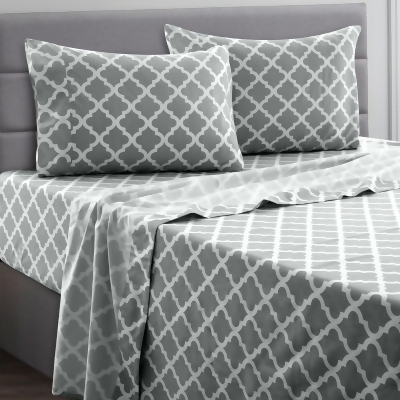 Lux Decor Collection 4 Piece Microfiber Bedding Set Geometric Pattern Quatrefoils Bed Sheets with Pillow Shams 