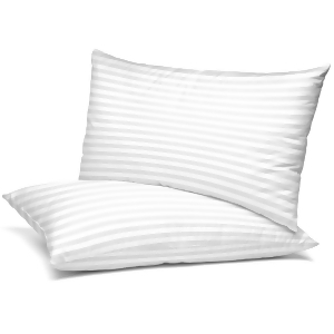 Lux Decor Collection Set of 2 Bed Pillows Cotton Stripe Pillow Set Hypoallergenic Back Support Pillows Sleeping Pillow Pack of 2 White Pillow Pair
