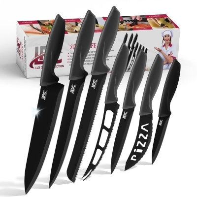 Lux Decor Collection Kitchen Knife Set 7 Piece Stainless Steel Knives Multi Purpose Chef Pizza Fruit Vegetable Paring Knife Set of 7 