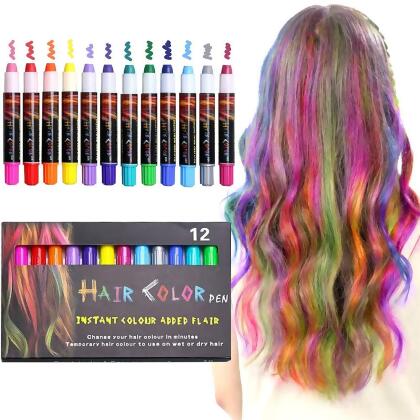 12 Color Temporary Hair Chalk Hair Pens Non-toxic Washable Hair Dye 