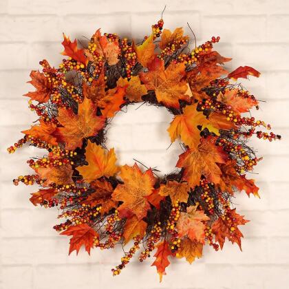 45CM Halloween Maple Leaf Pumpkin Wreath 