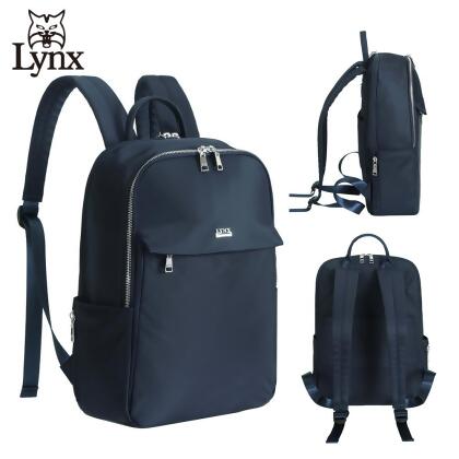 【Lynx】美國山貓防潑水尼龍布包 中型電腦後背包 多隔層機能收納/筆電保護袋-藍 