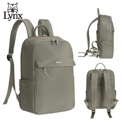 【Lynx】美國山貓防潑水尼龍布包 中型電腦後背包 多隔層機能收納/筆電保護袋-灰 