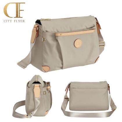 【CITY FLYER】城市旅者防潑水尼龍布包多口袋側背包-卡其 