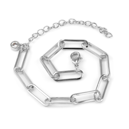 Closeup of Layered JUSTINE Paperclip Bracelet in silver