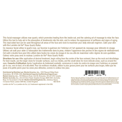 Lumière de Vie Rose Quartz Roller Product Label. See Product Label Details section further below.