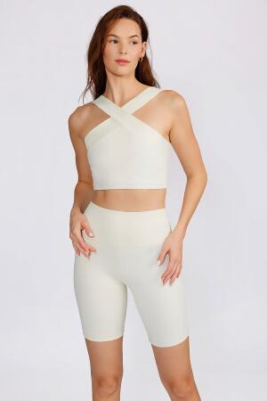 Leah cross neck bra top cream 