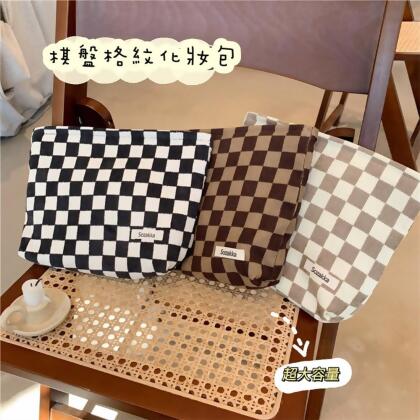 棋盤 格紋 絨毛 化妝包 收納包 手拿包 婚禮小物 包 包包 帆布包 手機袋 拉鍊包 零錢包 手機包 韓款 