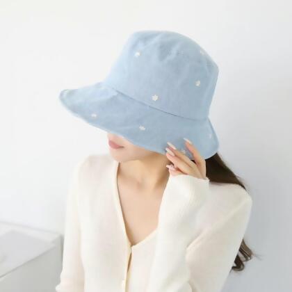 韓國 NU 春季雛菊刺繡遮陽防曬漁夫帽 