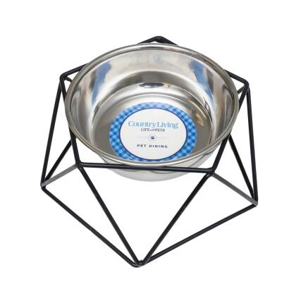 Country Living Elevated Single Dog Bowl Feeder – Geometric Design with Removable Stainless Steel Bowl alternate image