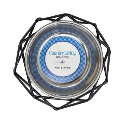 Country Living Elevated Single Dog Bowl Feeder – Geometric Design with Removable Stainless Steel Bowl alternate image